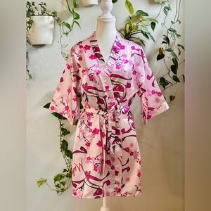 Disney Mulan Pink Satin Kimono Robe | Floral Dragon Print | US 6